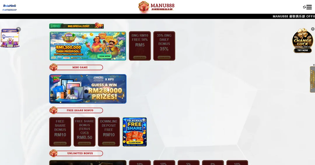 MANU888 promotions page for Malaysian players.