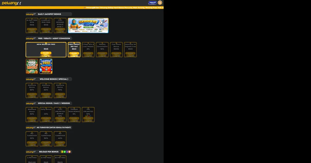 Peluang88 promotions page for Malaysian players.