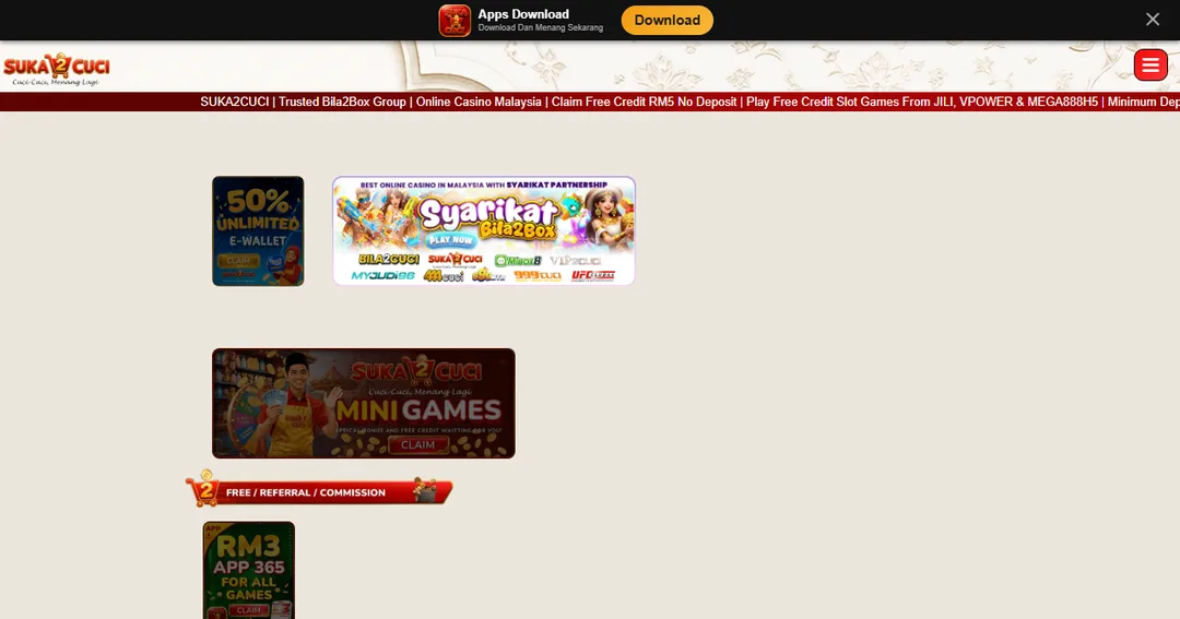 Suka2Cuci promotions page for Malaysian players.