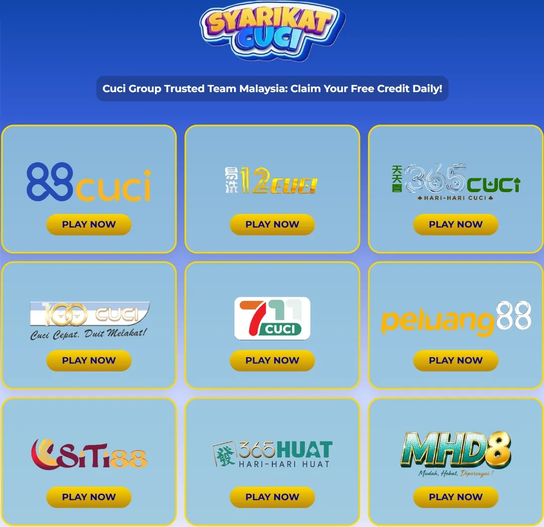 Syarikat Cuci official member grid: 88Cuci, 12Cuci, 365Cuci, 100Cuci, 711Cuci, Peluang88, SiTi88, 365Huat and MHD8.
